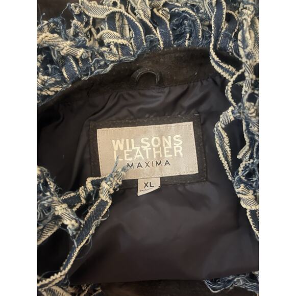 Vtg Wilson's Leather Maxima Women's XL Blue Black Denim Y2K Fringe Jacket GUC - Picture 4 of 4